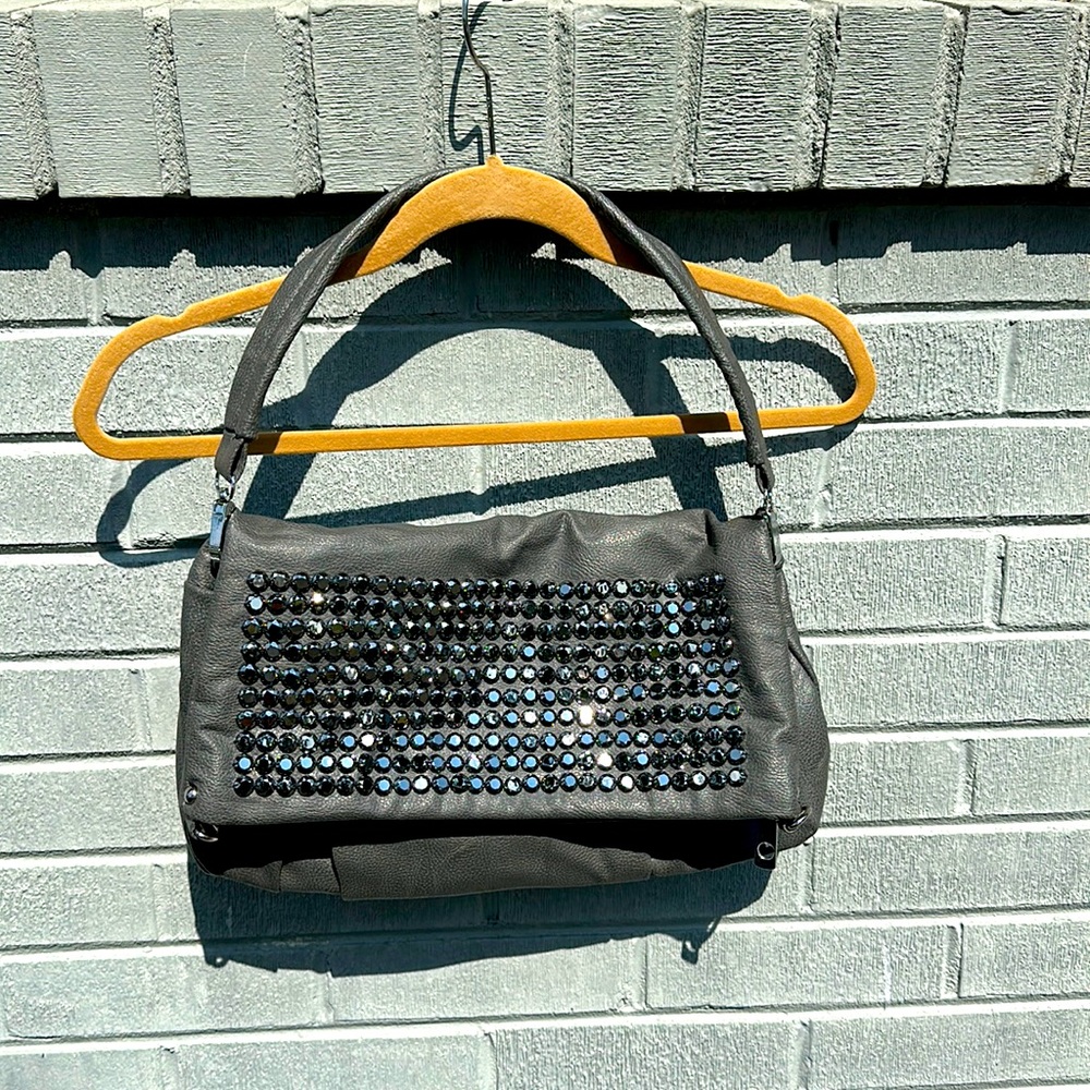 Gray clutch with beading, never used, slight imperfections